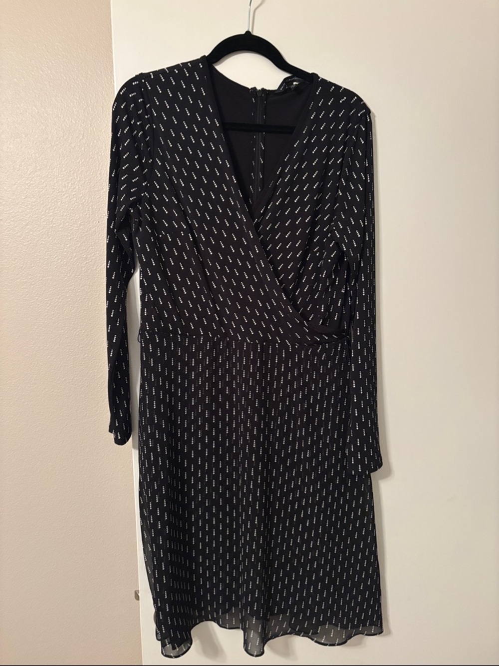 White House Black Market Black Dress with White Dash Print